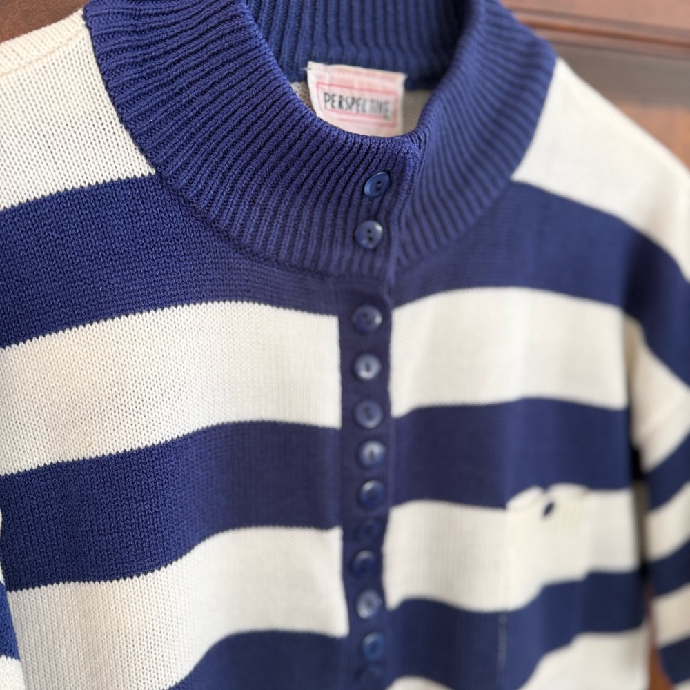 Perspective Navy and Cream Striped Cardigan